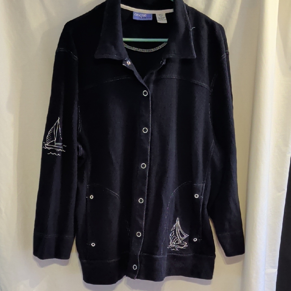 Onque Woman Black Ribbed Knit Cardigan